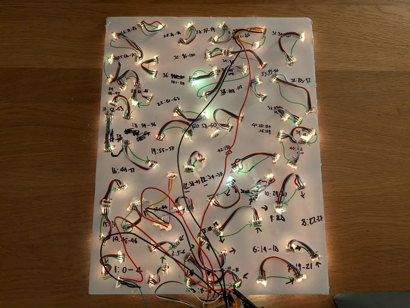 The back of the board showing all the LEDs soldered
