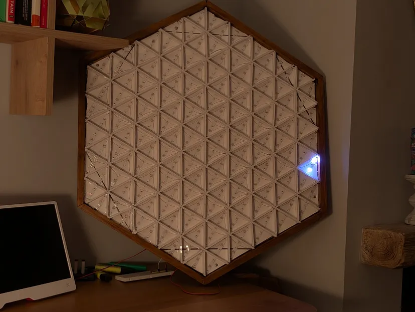 Wooden frame, with dividers and recessed LEDs