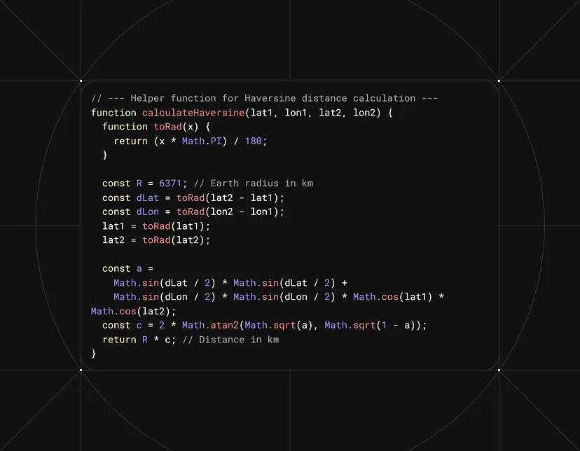 The Haversine calculation function coded by AI