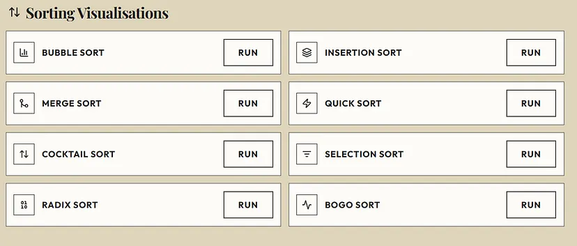 Web interface for choosing which sort to run